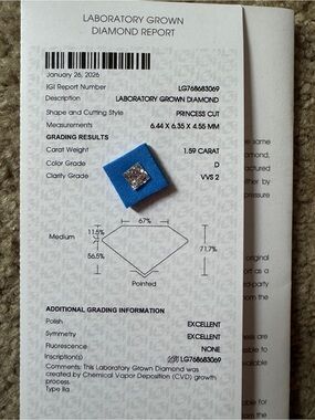 Loose Princess Cut Laboratory-Grown Diamond - D Color, VVS2